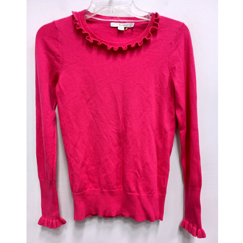 Boden Sweater Womens 4 Pink Ruffle‎ Neck Long Sleeve Wool Cotton Preppy Pullover